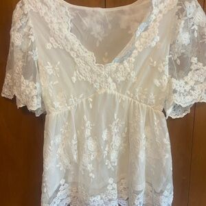 White Floral Lace Blouse from Shein